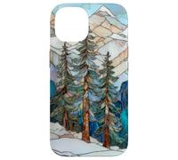 Paisaje De Invierno Pinos Vidrieras Navidad Celestial Carcasa para iPhone 14