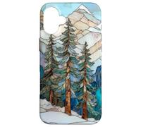 Paisaje De Invierno Pinos Vidrieras Navidad Celestial Carcasa para iPhone 16 Plus