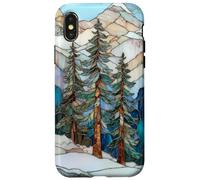Paisaje De Invierno Pinos Vidrieras Navidad Celestial Carcasa para iPhone X/XS