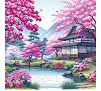 Paisaje de jardín japonés Puzzle de 500 Piezas,45x45 cm Rompecabezas DIY,Entretenimiento Creativo,Rompecabezas para Adultos,Juego de Habilidad para Toda la Familia