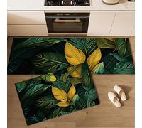 Paisaje De Jungla Juego de Alfombrillas de Cocina, 2 Piezas Plantas Tropicales Tapetes Tipo Runner, Antideslizantes para Decoración del Hogar, Alfombras de Piso de Primavera y Verano - 45x75+45x150cm