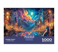 Paisaje de la Ciudad 1000 Pieza PuzzleCiudad cósmica mística with Gato Rompecabezas para Adultos Juego Imposible Y Niños +14 Años Decoración Hogar52x38cm/1000pcs