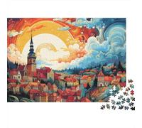 Paisaje de la Ciudad de fantasía Rompecabezas 1000 Piezas Arte de la Ciudad del Arco Iris Cartón Grueso para Adultos Decoración Pared para Decorar Mejor Regalo Oferta 70x50cm/1000pcs
