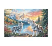 Paisaje de Lobo de Bosque de montaña Nevada Puzzle 1000 Piezas Colorido Cartón Rompecabezas Familiar para Toda La Familia Juguete EduGatoivo 3D Maquetas Construir 1000 PCS