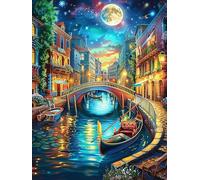 Paisaje de luz de luna en el canal de Venecia Puzzle 1000 Piezas Hogar Decoración Pintura al óleo animal-planta Rompecabezas Para Hombres Y Mujeres 3D DIY Creativo Aliviar Estrés Desafío Intelectual 1
