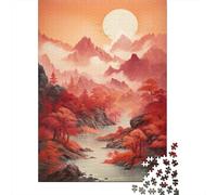 Paisaje de Montaña al Amanecer Puzzle de 1000 Piezas Papel para Adultos Bosque Rojo de Otoño Puzzle para Toda la Familia Relajación Hogar 38x26cm/1000pcs