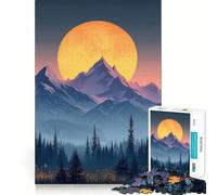 Paisaje de montaña con Luna Llena, 1000 Piezas, Rompecabezas para Adultos, Regalos, Mejora de la Memoria, Tiempo Libre, Arte de Pared con Corte preciso (38x26cm)