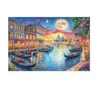 Paisaje de Noche de Pueblo de Canal de Venecia Puzzle 1000 Piezas Desafío Intelectual Avanzado Rompecabezas para Adultos Obra De Arte Colorido DIY Creativo Decoración Hogar 1000 PCS