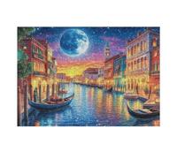 Paisaje de Noche de Pueblo de Canal de Venecia Puzzle 300 Piezas Aliviar Estrés Profundo Rompecabezas Familiar para Hombres Y Mujeres Obra De Arte Decorativo Hogar 300 PCS