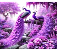 Paisaje de Pavos Reales morados - Puzle de 1500 Piezas - Rompecabezas DIY Pintura, Entretenimiento Creativo, para Adultos Mayores de 14 años Decoración del Hogar