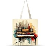 Paisaje de piano en acuarela Bolsa de Lona con Estampado,juego de 2 Bolsos de lona para Mujer, Bolsa de Tela Reutilizable para Compras de Comestibles para Trabajo Compras Escuela y Vida Cotidiana