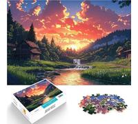 Paisaje de Pueblo al Atardecer de Anime Puzzle de 1000 Piezas para Adultos Actividad Familiar Cada Pieza es única: un desafiante y Divertido Juego Familiar 38x26cm