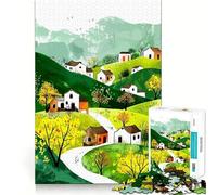 Paisaje de Pueblo en Acuarela con Sendero sinuoso Rompecabezas de 1000 Piezas para Adultos Juguete Que desafía la Mente Corte preciso alineación Actividad Nocturna Divertida