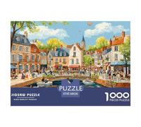 Paisaje de Pueblo Europeo Puzzle de 1000 Piezas Papel para Adultos Arquitectura Junto al Lago Juego de Puzzle 1000 Piezas Relajante 38x26cm/1000pcs 38x26cm/1000pcs