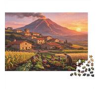 Paisaje de Pueblo Volcán Puzzle de 1000 Piezas Papel para Adultos Vista Rural al Atardecer Puzzle para Toda la Familia Relajación Decoración Regalo 52x38cm/1000pcs