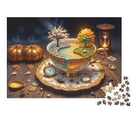 Paisaje de Taza de Té Fantasía Puzzle de 1000 Piezas Papel para Adultos Cuatro Estaciones Estilo Soñador Juego de Puzzle 1000 Piezas Relajación Decoración Regalo 52x38cm/1000pcs