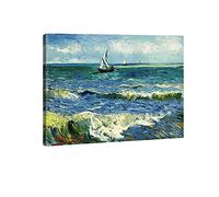 Paisaje decorativo marino de Saintes Maries; reproducción de una pintura al oleo del pintor Vincent Van Gogh de Wieco Art, impresión en lienzo, impresión gi proceso desde una fuente digital), arte mural, decoración para salón, ideal para el hogar o la oficina , azul, 16x12inch (40x30cm)