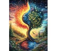 Paisaje del Árbol de la Vida de Fuego Puzzles 500 Piezas Decorativo Hogar Mitos de Cuento de Hadas Obra De Arte Rompecabezas Familiar para Adultos Desafío Intelectual DIY Creativo 500 PCS