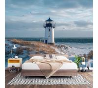 Paisaje Del Faro Del OcéAno Fotomural para Pared de Tela No Tejida 400x280 cm, Azul Papel Pintado Decorativo de Interiores para Salón Dormitorio Oficina Pasillo Comedor, Fácil de Instalar