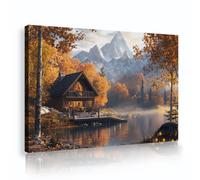 Paisaje del Lodge Retreat Decoración de pared Rústico de cabaña de montaña Arte mural de pared Vistas al lago Impresiones de lienzo Decoración de la naturaleza Paisajes Cuadro interior 50x70cm