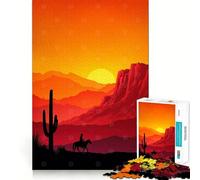 Paisaje del Oeste con Vaquero al Atardecer Rompecabezas de 1000 Piezas para Adolescentes Juego de concentración Mental Corte de precisión Bordes Lisos Juego Ideal para Rellenar Calcetines navideños