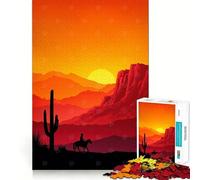 Paisaje del Oeste con Vaquero al Atardecer Rompecabezas de 1000 Piezas para Adolescentes Juego Que estimula la Mente Encaje Huecos Actividad Relajante para Grupos en Interiores (50x75cm)