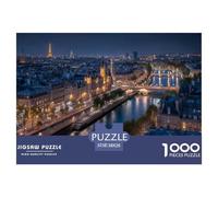 Paisaje del río Sena Rompecabezas 1000 Piezas Puente sobre el río Sena Paisaje Nocturno - Experiencia Premium, Bordes Limpios, Acabado Sin Brillos, 38x26cm/1000pcs