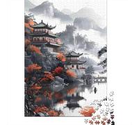 Paisaje del Templo Chino Cartón Resistente Rompecabezas Clásicos 1000 Pieza S Adultos Niños Imposible Difícil Descompresión Regalo 52x38cm/1000pcs