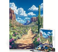 Paisaje desértico Sereno ︰ Cactus y Nubes Rompecabezas de 1000 Piezas para Adolescentes Juguete de lógica de Rompecabezas Tren Alivio del estrés Corte Suave Regalo Memorable (38x26cm)