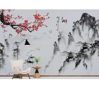 Paisaje Dibujado A Mano Barquito Rojo Flores 3D Papel Pintado Pared Fácil Instalación Oficina Sala Estar Sofá Dormitorio TV Fondos Decoración-200cm×140cm