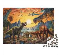 Paisaje Dinosaurios Prehistóricos Puzzle de 1000 Piezas Papel para Adultos Escena Naturaleza Antigua Juego de Puzzle 1000 Piezas Relajación Decoración Regalo 52x38cm/1000pcs