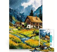Paisaje en Acuarela con Casas y Lluvia Rompecabezas de 1000 Piezas Juguete Creativo para desarrollar la Creatividad Cierre Seguro Sin Piezas Sueltas Actividad para Compartir en Familia (38x52cm)