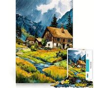 Paisaje en Acuarela con Casas y Lluvia Rompecabezas de 1000 Piezas para Adolescentes Juego Que estimula el Cerebro Encaje Huecos Actividad Relajante para Grupos en Interiores (50x75cm)