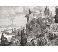 Paisaje en el cabo Miseno sur de Italia Vesubio en el fondo. De la historia universal ilustrada de Cassell publicado en 1883. Impresión de póster de Ken Welsh (18 x 12)