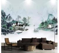 Paisaje En Tinta China Casas Pájaros En Vuelo Escenografía 3D Papel Pintado Pared Fácil Instalación Oficina Sala Estar Sofá Dormitorio TV Fondos Decoración-150cm×105cm