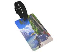 Paisaje escénico Lago Di Garda Malcesine Italia Camino de bicicleta de piedra con flores Lago 2 PC Etiquetas de equipaje de PVC Cubierta de privacidad Etiquetas de equipaje de silicona Etiquetas de