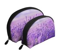 Paisaje Flor Lavanda Púrpura Paisaje, Bolsa de Maquillaje de Concha, Monedero pequeño para Mujer, Bolsa de artículos de tocador, Bolsa de cosméticos, 2 Piezas