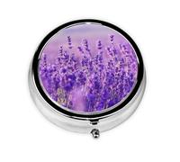 Paisaje Flor Lavanda Púrpura Paisaje, Pastillero, Pastillero redondo Pequeño contenedor de pastillas Organizador de pastillas de viaje