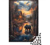 Paisaje fluvial con Osos Salvajes Escena de cabaña en el Bosque Rompecabezas Puzzle,38x26cm/1000pcsAdulto Juego EduGatoivo Decoración del Hogar