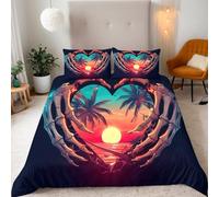 Paisaje Funda Nordica Cama 80/90 Calavera Al Atardecer Palmera Funda Edredon Microfibra Transpirable 3 Piezas Compuesto por 1 Fundas Nordica 150x200cm y 2 Fundas de Almohada 50x75cm