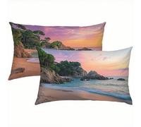 Paisaje Fundas Cojines 50x60 Terciopelo Juego de 2, Lujosas Funda Cojin Playa Súper Suaves y Cómodas, Funda de Almohada con Cremallera Oculta, Durable y Fácil Cuidado, para Sofá, Cama, Silla S6-228