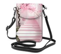 Paisaje idílico: esta bolsa cruzada ligera y unisex con solapa libera tus manos y es adecuada para viajes, vacaciones y uso diario., Escalera de cerezo rosa, Talla única
