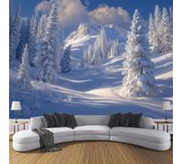 Paisaje invernal Campo de nieve siempre verde 3D Silk Wall Mural Foto Wallpaper, Premium Art Print Decoración para Sala de Estar, Dormitorio Infantil y Interiores del Hogar - 300x210cm