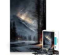 Paisaje Invernal con cabaña y meteorito Rompecabezas de 1000 Piezas Diversión para ejercitar la Memoria Bordes Lisos Encaje Forma Divertida de llenar Las Horas Libres (38x52cm)