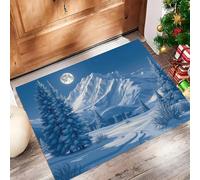 Paisaje Invernal Felpudo Antideslizante - 50 x 80 cmMontañas Nevadas Pinos Cielo Estrellado Trampa de Tierra Felpudo Exterior e Interior para Entrada Limpia - Fácil de Cuidar - Azul Claro