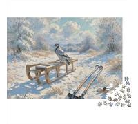 Paisaje Invernal, pájaro, Trineo Colorido en Campo nevado. Rompecabezas de 1000 Piezas para Adultos y niños. Un desafío para la Mente. 52 x 38 cm / 1000 Piezas.