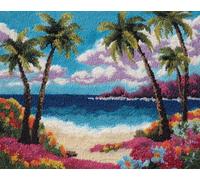 Paisaje Kit De Alfombra Anudadaárbol De Coco Del Océano Kit De Costura De Crochet，Kits Clásico De Alfombras Con Aguja De Pestillo Para Adultos，Set De Manualidades 3D Para Decoración D 31x63in
