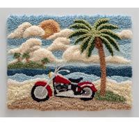 Paisaje Kit De Alfombra Anudadamotocicleta Retro Manualidades Para Hacer Alfombras Diy Para Adultos Con Lienzo Impreso A Color,Juego De Bordado A Crochet,Decoración Del Hogar. 23x16in