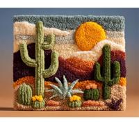 Paisaje Kit De Alfombra Con Gancho De Pestillocactus Del Desierto Juego De Alfombras Diy Con Tapete De Lona Impreso，Hilo De Ganchillo，Bordado，Gancho Y Pestillo，Tapiz Para Decoración 33x45in
