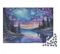 Paisaje Lago Cielo Estrellado Puzzle de 1000 Piezas Papel para Adultos Escena Bosque Nocturno Puzzle para Adultos Relajación Enfoque Decoración Regalo 70x50cm/1000pcs